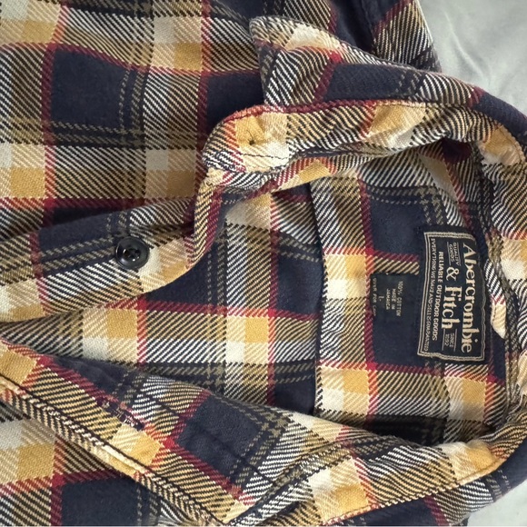 Abercrombie & Fitch Navy and Yellow Plaid Shirt Vintage - Picture 2 of 7